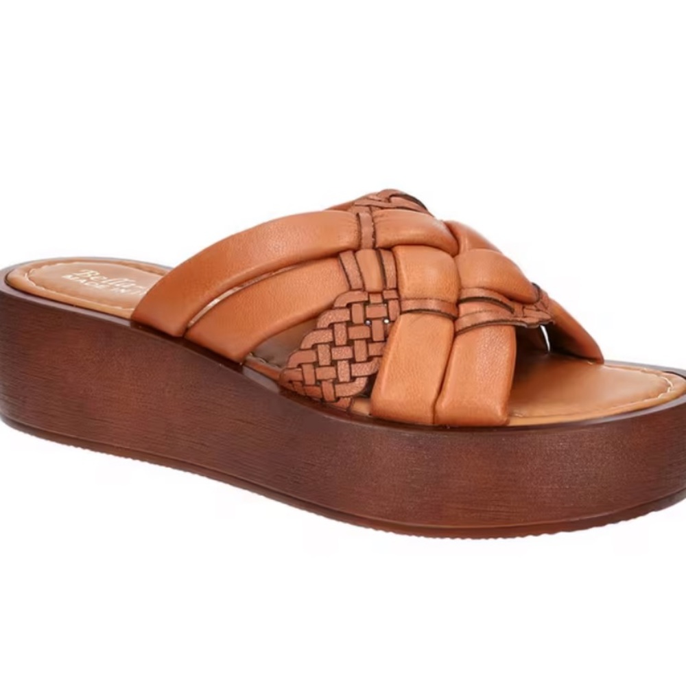 Bella Vita Made in Italy Platform Sandals Sz 10 in Whiskey Leather NWOT - Picture 1 of 7